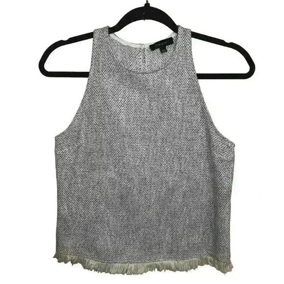 Anthropologie Drew Sleeveless Top Size XS Blue White Tweed Blouse Fringe Hem USA - Picture 1 of 6